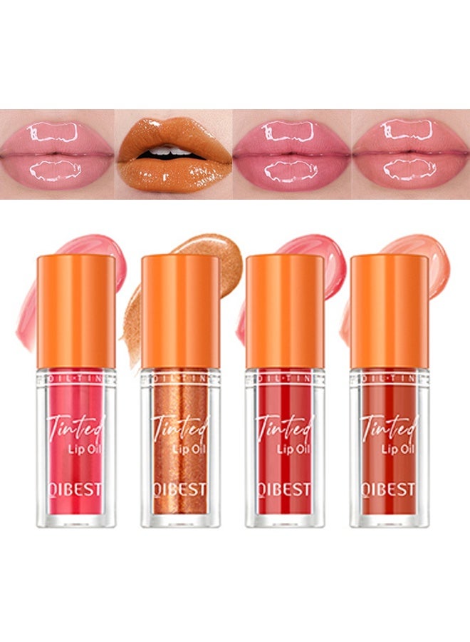 كيو آي بست 4 ألوان زيت شفاه ملون مرطب زيت توهج الشفاه فرشاة كبيرة لمعان الشفاه مرطب الرأس ملمع شفاه لامع شفاف ملمع شفاه ممتلئ صبغة شفافة لامعة ونباتية مرطب الشفاه ممتلئة (05 # 06 # 07 # 08 #) - Image 1