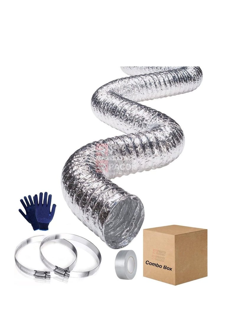 RACO RACO Aluminum Duct Flexible Hose Dryer Vent Hose for Air Ducting with Gloves, Tape and 2 Clamps (6 inch)  - Image 1