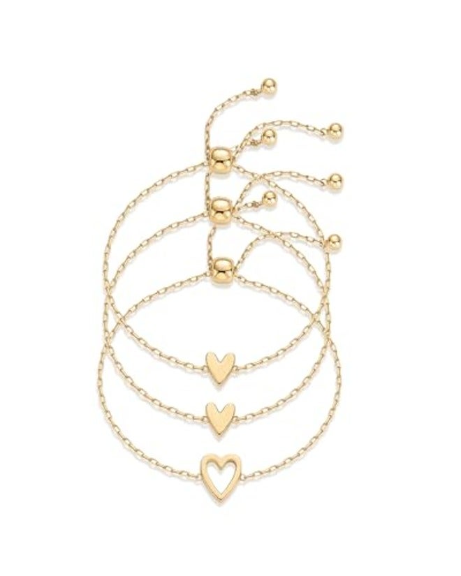 PAVOI Women's 14K Gold Plated Heart Charm Bracelet Set