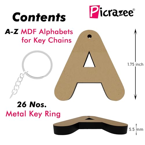 PICRAZEE DIY Wooden Plain MDF Cut Outs Alphabet A-Z Key Chains for Art &Craft, (26 Pcs) (Alphabets) - Image 2