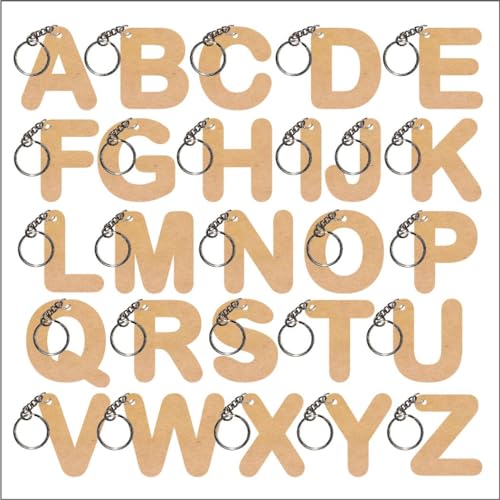 PICRAZEE DIY Wooden Plain MDF Cut Outs Alphabet A-Z Key Chains for Art &Craft, (26 Pcs) (Alphabets) - Image 4