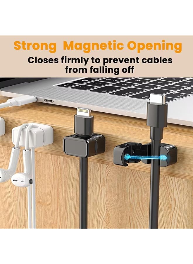 إيروريكس 6 قطع من مشابك الكابلات المغناطيسية ذاتية اللصق منظم الكابلات المغناطيسية لإدارة الكابلات وأسلاك الطاقة وكابلات التلفزيون USB وحامل منظم كابلات الشحن المخفية لتخزين كابلات المنزل والمكتب والسيارة - Image 3