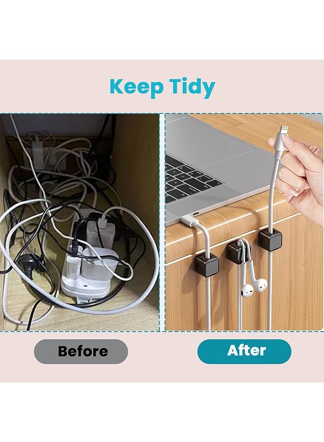 إيروريكس 6 قطع من مشابك الكابلات المغناطيسية ذاتية اللصق منظم الكابلات المغناطيسية لإدارة الكابلات وأسلاك الطاقة وكابلات التلفزيون USB وحامل منظم كابلات الشحن المخفية لتخزين كابلات المنزل والمكتب والسيارة - Image 4