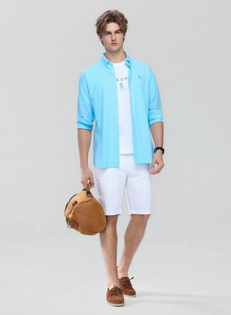 Giordano Men’s Cotton Slim Oxford Shirt with Embroidery
