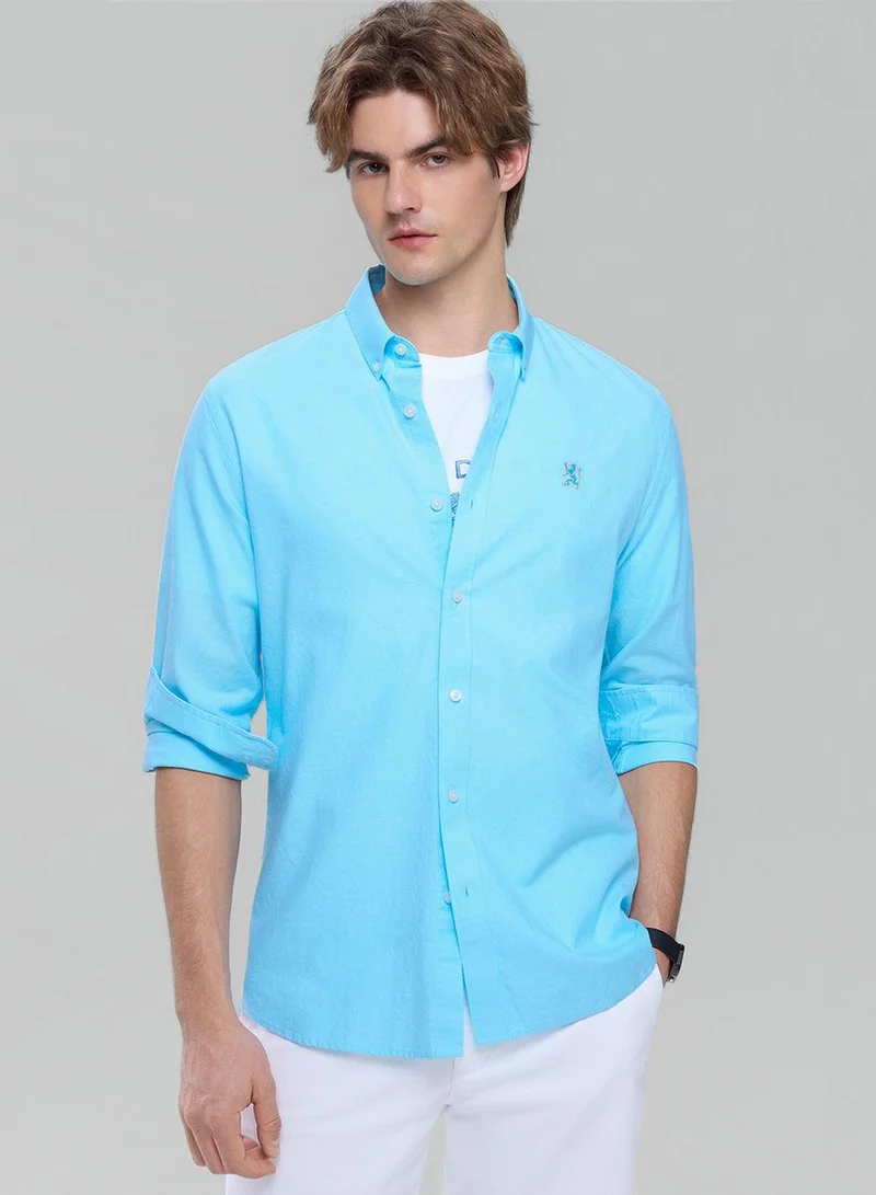 Giordano Men’s Cotton Slim Oxford Shirt with Embroidery