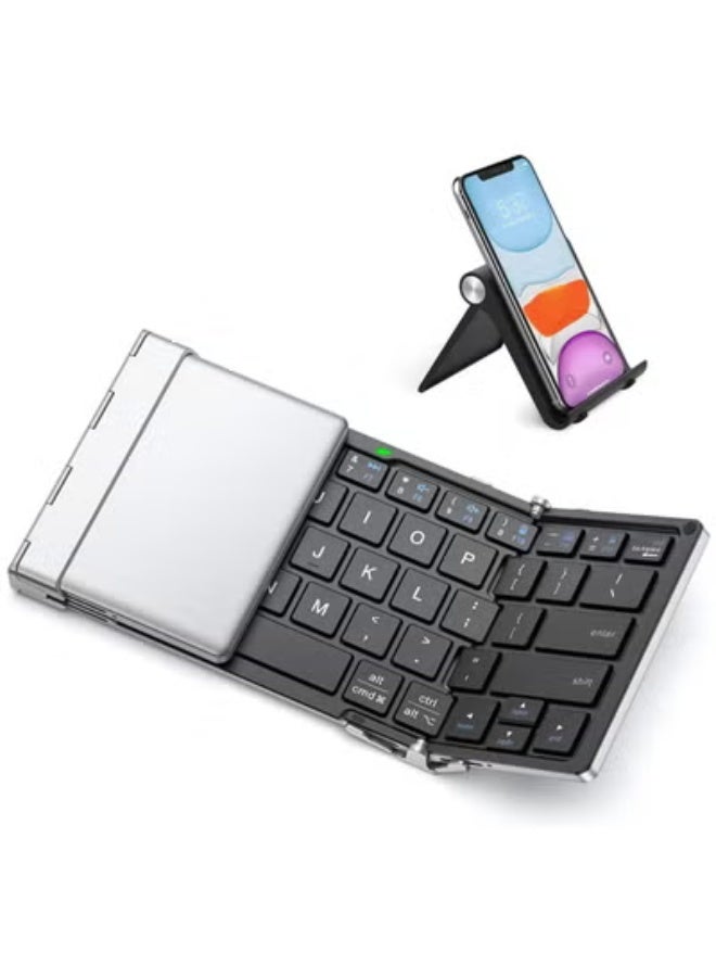 AROAQ Foldable Keyboard, BK03 Portable Keyboard with Stand Holder (Sync Up to 3 Devices), Full-Size Bluetooth Keyboard for iPhone, iPad, Smartphone, Laptop, Tablet - Image 1