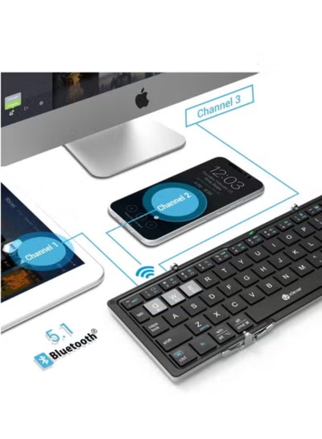 AROAQ Foldable Keyboard, BK03 Portable Keyboard with Stand Holder (Sync Up to 3 Devices), Full-Size Bluetooth Keyboard for iPhone, iPad, Smartphone, Laptop, Tablet - Image 2