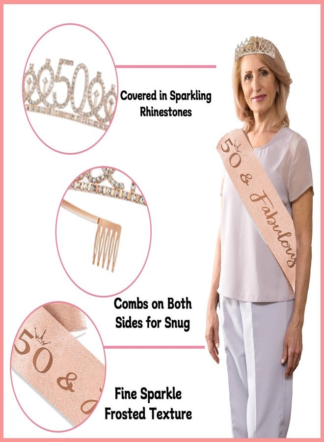 Peghoqu 50th Birthday Decorations for Women,Rose Gold 50th Birthday Decorations,Happy 50th Birthday Banner, Balloons,Hanging Swirls,Cake Topper,Backdrop,Crown,Sash,Paper Fans,for 50 Years Old Birthday Decor - Image 2