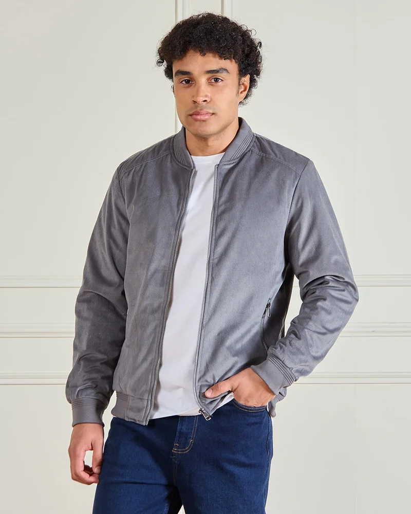 Redtag Men Grey Bomber Jacket