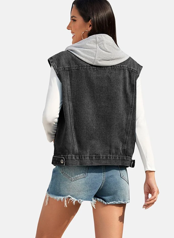 YUNIQEE Grey Plain Regular Fit Sleeveless Denim Jacket