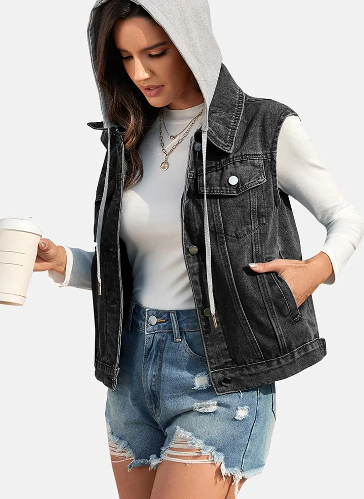 YUNIQEE Grey Plain Regular Fit Sleeveless Denim Jacket