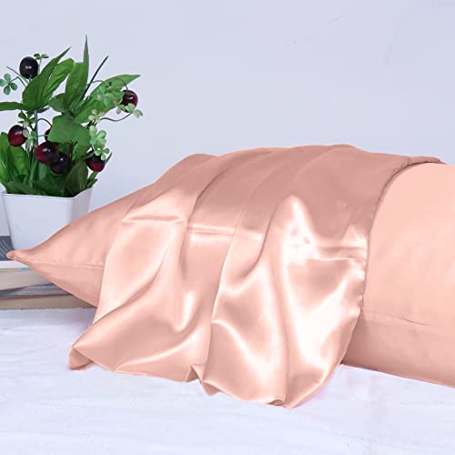 Riara Satin Silk Pillowcase Pillow Case Covers with Envelop Closure for Hair and Skin Home Bed Decor Set of 2 Pillowcase Free 3 Pc Scrunchie (King Size (20"x40"), Terracotta) - Image 3