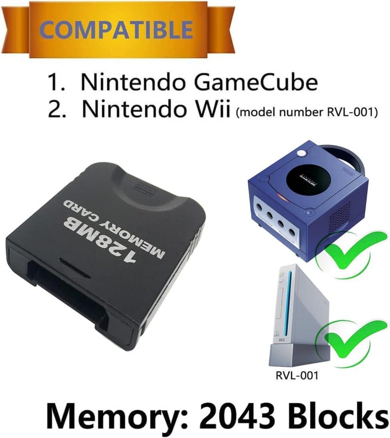 هياماس 128MB(2043 Blocks) Gamecube Memory Card, High Speed Game Memory Card Compatible for Nintendo Gamecube and Wii Console Accessory Kits - Black - Image 2