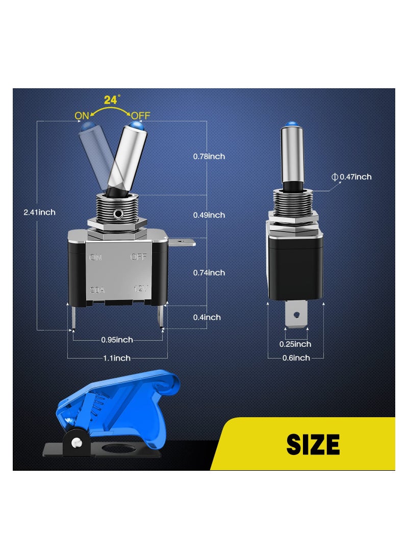 SYOSI 5PCS LED Toggle Switch ON Off 12V Blue LED Lighted Toggle Switch Aircraft Safety Cover Heavy Duty 20A SPST 3 Pin Rocker Switch for Automotive Cars Trucks Boats  - Image 2