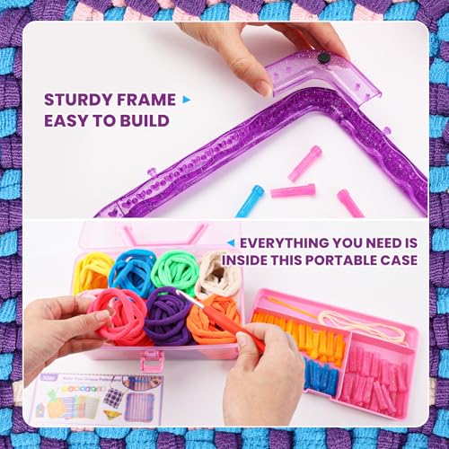 DDAI Weaving Loom Kit Toys Crafts - Arts and Crafts for Kids and Adults - Great Birthday Gifts for Girls Ages 6 7 8-12 13 Years Old - Sturdy Frame Potholder Loom Making Kits Portable Box and Craft Loops - Image 2