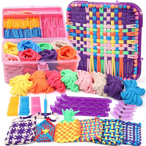 DDAI Weaving Loom Kit Toys Crafts - Arts and Crafts for Kids and Adults - Great Birthday Gifts for Girls Ages 6 7 8-12 13 Years Old - Sturdy Frame Potholder Loom Making Kits Portable Box and Craft Loops - Image 1