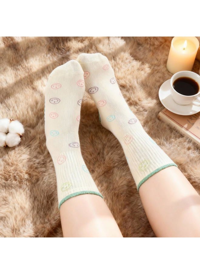 Halfchet 5 Pairs Women Crew Half Calf Pilates Grippy Socks Cute Yoga Ruffle Socks for Yoga Fitness Embroidery Pattern(Cute) - Image 5