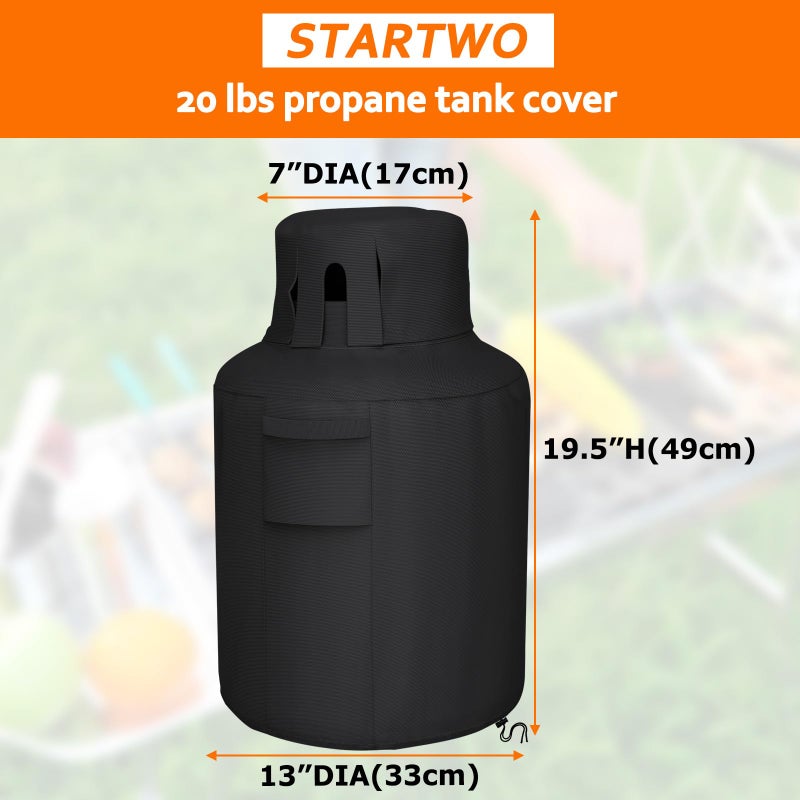 STARTWO Propane Tank Cover 20lb Gas Cover Outdoor Heavy Duty Waterproof Covers Fits Standard 20 lb Tank Cylinder Black 13" x 19.5" - Image 2