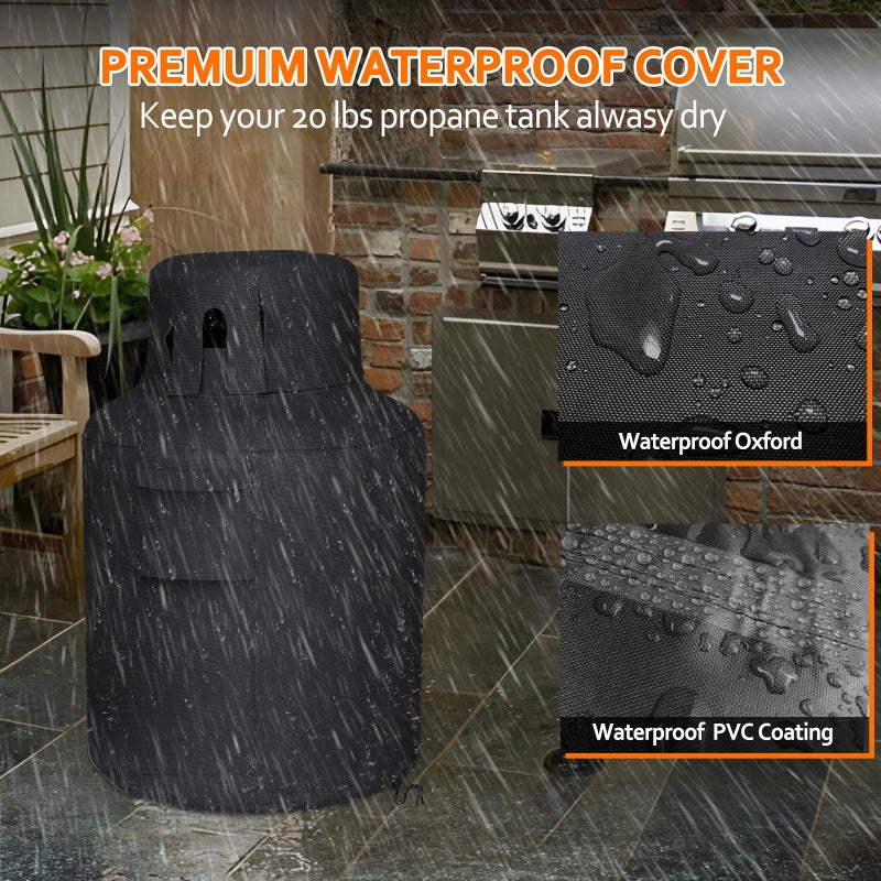 STARTWO Propane Tank Cover 20lb Gas Cover Outdoor Heavy Duty Waterproof Covers Fits Standard 20 lb Tank Cylinder Black 13" x 19.5" - Image 4