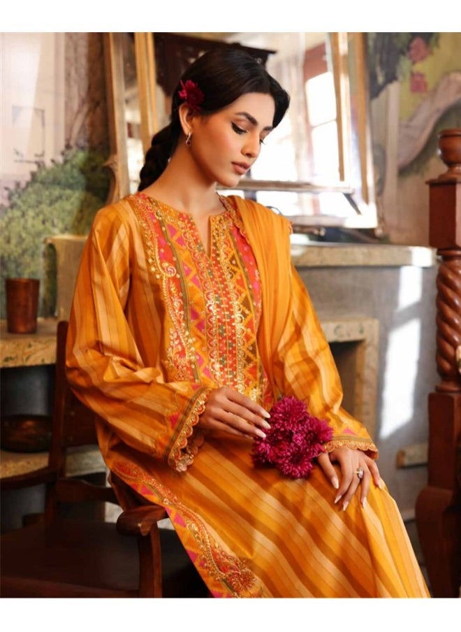 Zaib Unisa Textile Trading Co. L.L.C - 3 Piece Embroidered Handwork Lawn Stitched Dress Soft Stuff Fabric Trouser with Fancy Dupatta Festive Eid Suit - Charizma Collection - Image 1