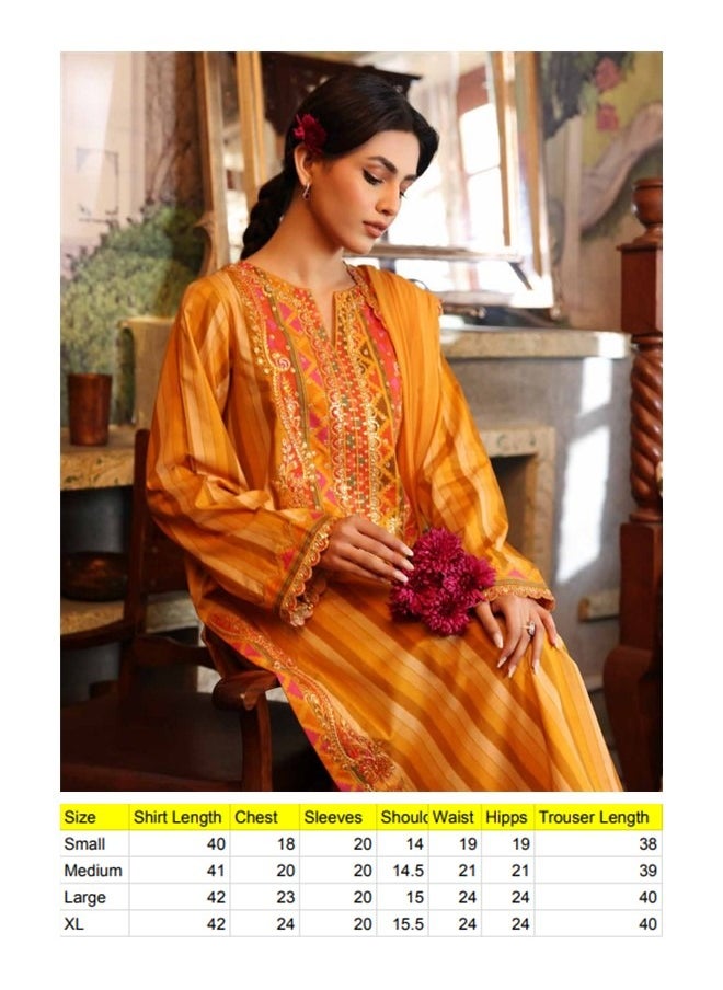 Zaib Unisa Textile Trading Co. L.L.C - 3 Piece Embroidered Handwork Lawn Stitched Dress Soft Stuff Fabric Trouser with Fancy Dupatta Festive Eid Suit - Charizma Collection - Image 1