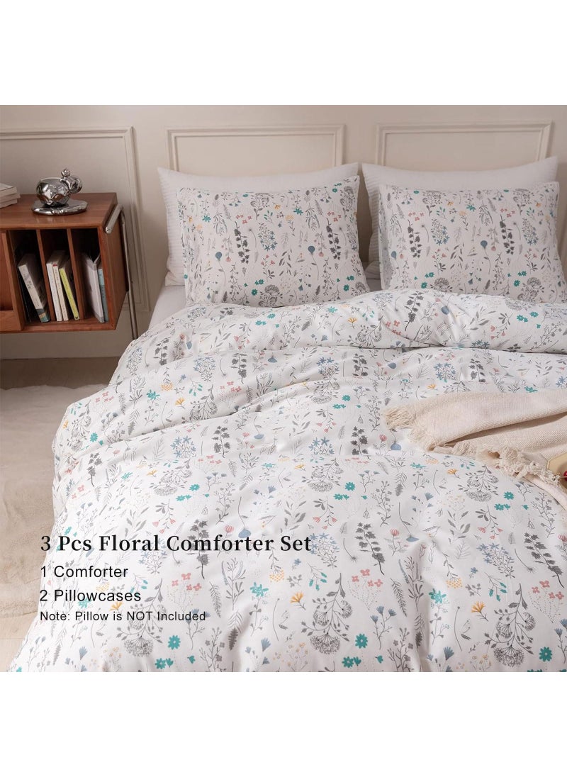 EAVD EAVD King Size Comforter Set Floral Vintage Bedding Set Soft Microfiber Chic Cute Floral Bedding Comforter Set 1 Comforter with 2 Pillowcases Reversible Garden Floral Comforter Set for All-Season  - Image 3