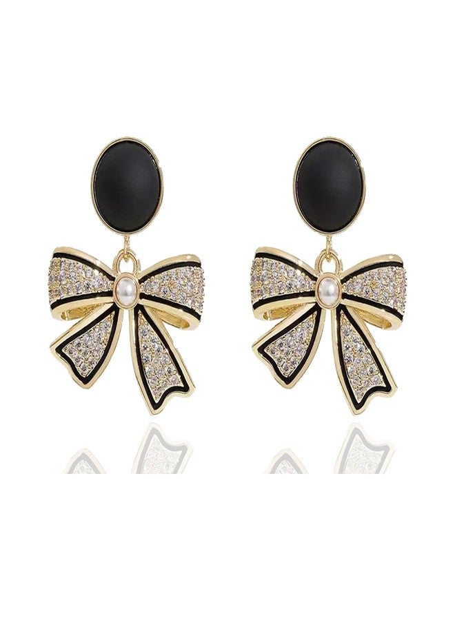 CSIYANJRY99 Black Bow Earrings for Women Black & Gold Ribbon Christmas Bow Earring Christmas Stocking Stuffers Holiday Jewerly Gifts - Image 1
