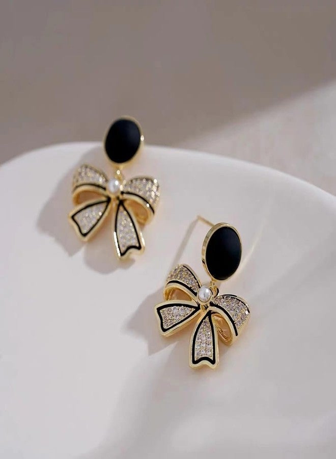 CSIYANJRY99 Black Bow Earrings for Women Black & Gold Ribbon Christmas Bow Earring Christmas Stocking Stuffers Holiday Jewerly Gifts - Image 4
