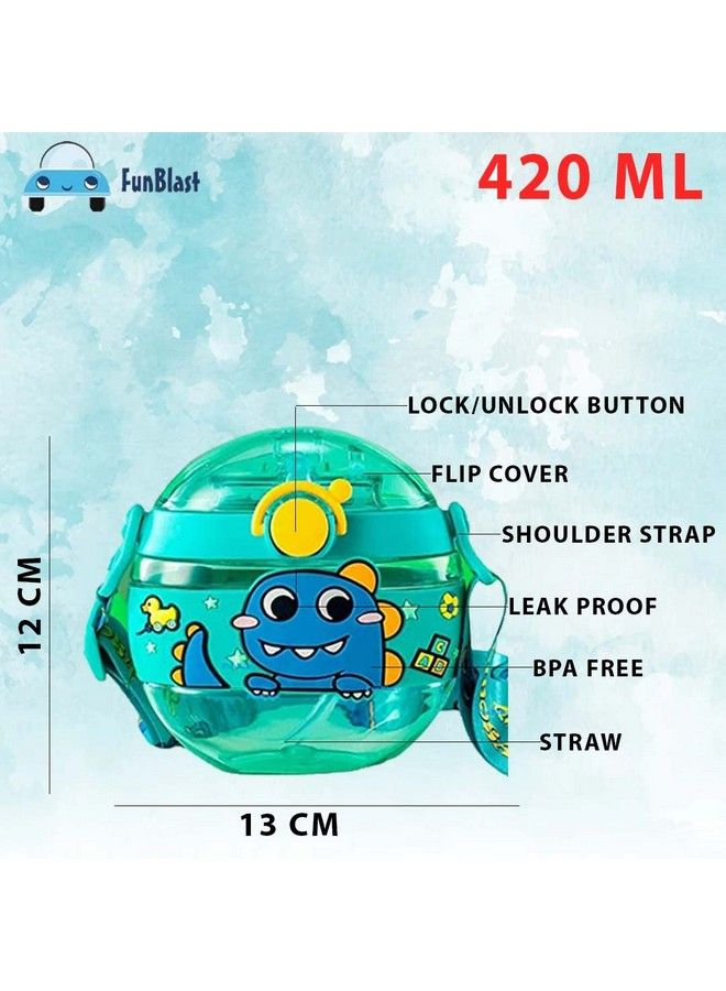 FunBlast Water Bottle For Kids Cute Sipper Water Bottle With Straw For Toddlers Stylish Anti Leak Cap Lock Bottle For Kids School Water Bottle 420 Ml (Green) - Image 4