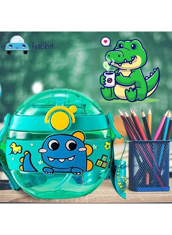 FunBlast Water Bottle For Kids Cute Sipper Water Bottle With Straw For Toddlers Stylish Anti Leak Cap Lock Bottle For Kids School Water Bottle 420 Ml (Green) - Image 3