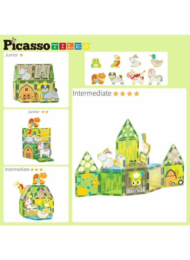 PicassoTiles 26pcs Magnetic Tiles Magnet Tile Building Blocks Printed Fall Farm Themed Animal Toy Set with 8 Farmyard Animals Character Action Figures STEM Learning Playset for Kids, Ages 3+ PTQ27 - Image 4
