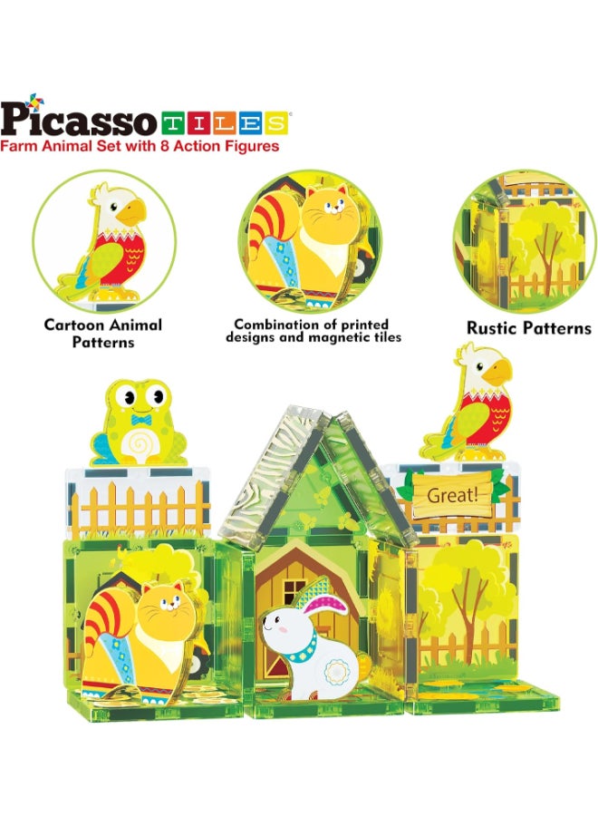 PicassoTiles 26pcs Magnetic Tiles Magnet Tile Building Blocks Printed Fall Farm Themed Animal Toy Set with 8 Farmyard Animals Character Action Figures STEM Learning Playset for Kids, Ages 3+ PTQ27 - Image 3