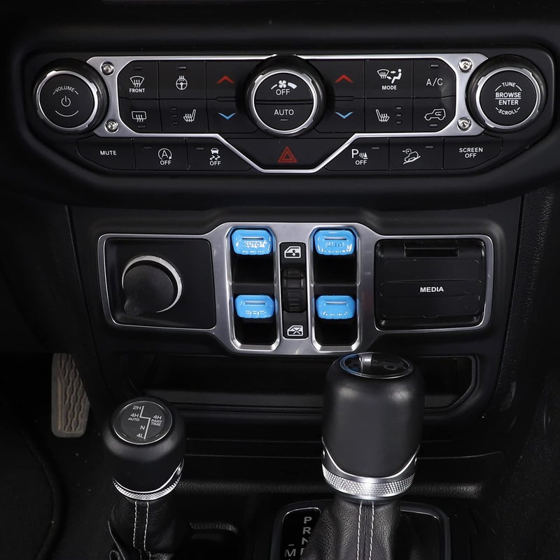 Jimen Compatible with Jeep Wrangler JL JLU 20182023 and Jeep Gladiator JT 20202023 4PCS Center Console Window Button Switch Cover Interior Trim Accessories Light Blue