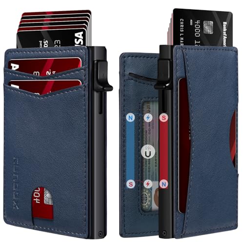 RUNBOX Slim Card Wallet for Men with ID Window Minimalist RFID Wallet PopUp Function Ultra Thin Design Metal Business Card Case Holds 8 Cards Gifts for Men Mens Accessories - Image 1