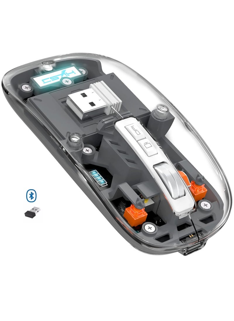 Generic - Wireless Bluetooth5.1&2.4G Mini Lightweight Mouse,Transparent Clear Cool,Rechargeable Silent Computer Mice,Nano USB C Receiver,LED Battery Magic Silm for Office/PC/Mac/Laptop/Apple/ipad - Image 1