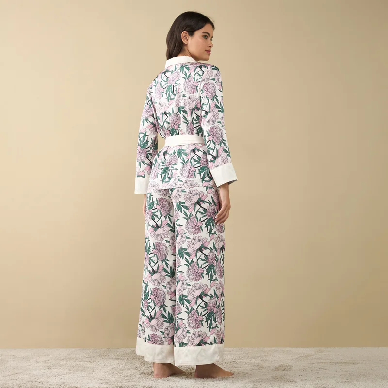 Splash FAV All-Over Floral Print Shirt with Tie-Up and Pyjama Set