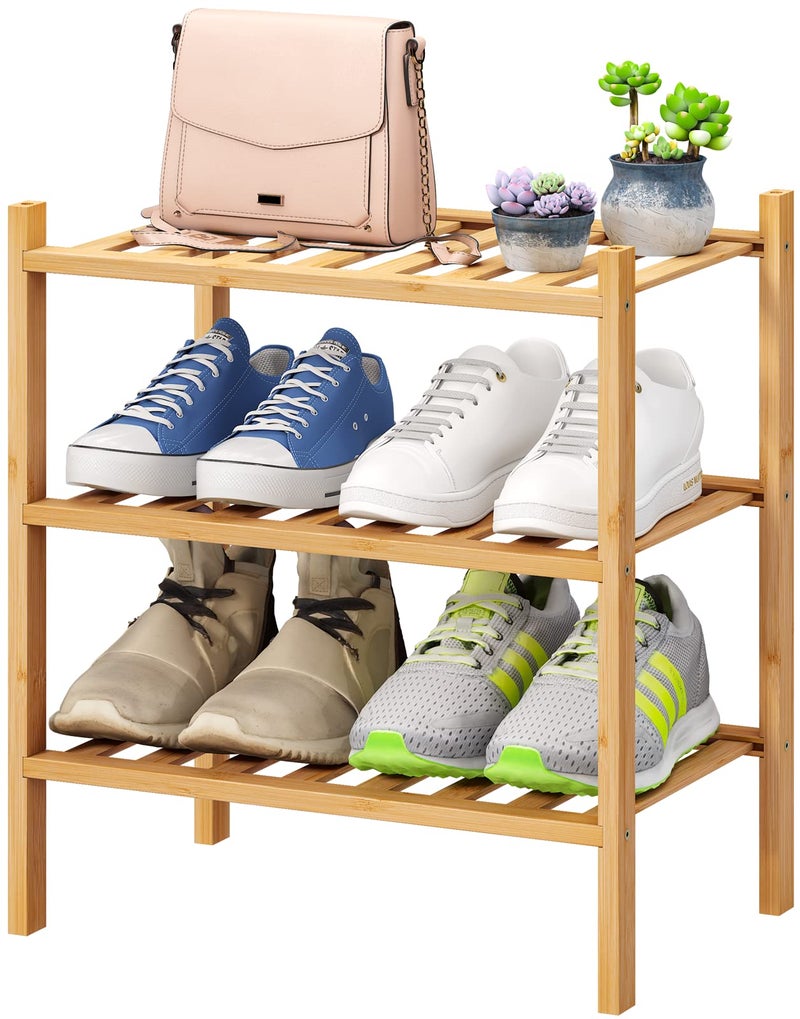 viewcare Small Shoe Rack, 3-Tier Shoe Rack for Entryway, Bamboo Wood Shoe Shelf for Closet & Hallway, Long 17.2IN | Beautiful | Functional | Sturdy | Durable - Image 1