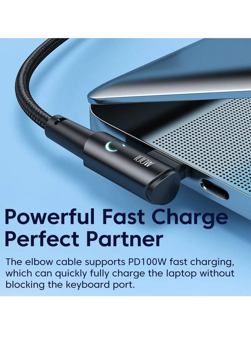 toocki - USB C Charging Cable, 5A Current Fast Charging USB C To USB C Cable With 90 Degree Angle, Portable And Flexible Charging Data Cable Wire For For Most Of The Mobile Phones, (100W, 3m Black) - Image 1