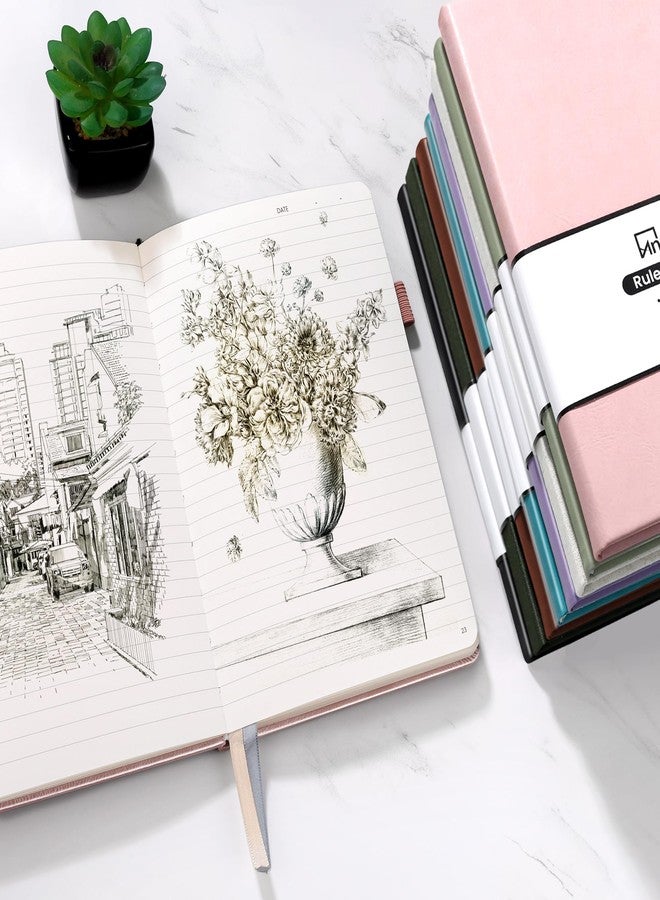 Annecy Numbered College Ruled Lined Journal Notebook, Medium 5.5x 8.25, 160 Pages 100GSM Writing Paper, A5 Pink Faux Leather Cover with Pen Loop - Image 2