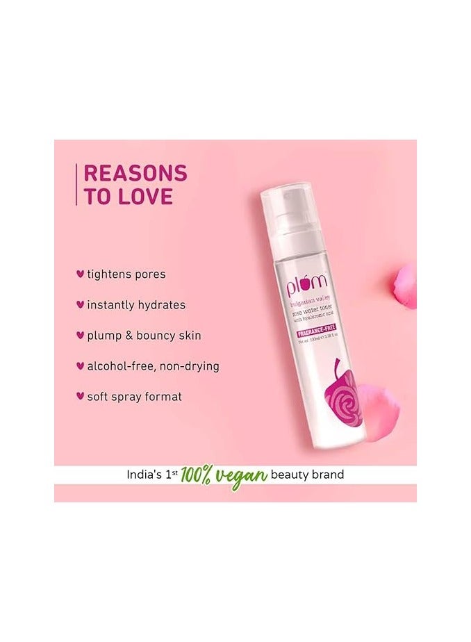 Plum Plum Bulgarian Valley Rose Water Toner for Face with Hyaluronic Acid Rose Extracts 100% Natural Soothing and Pore Tightening Balances Ph Levels for All Skin Types 100ml  - Image 2