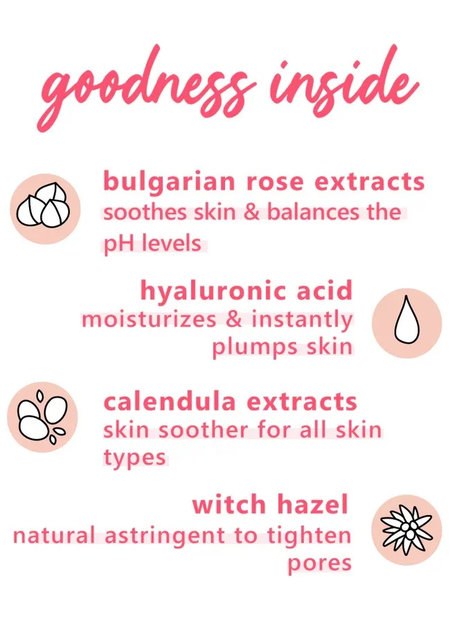 Plum  Plum Bulgarian Valley Rose Water Toner for Face with Hyaluronic Acid Rose Extracts 100% Natural Soothing and Pore Tightening Balances Ph Levels for All Skin Types 100ml  | Best Price UAE
