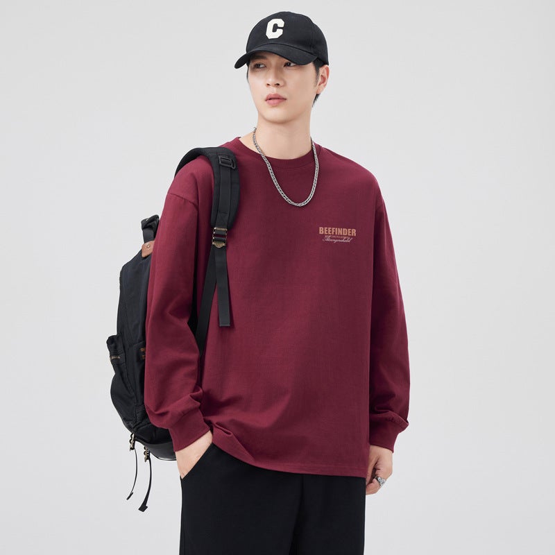 New Men'S Long-Sleeved T-Shirt Cotton Round Neck Loose Printed Trendy Brand Heavy T-Shirt For Internal And External Wear With Base Shirt Trendy - Image 2