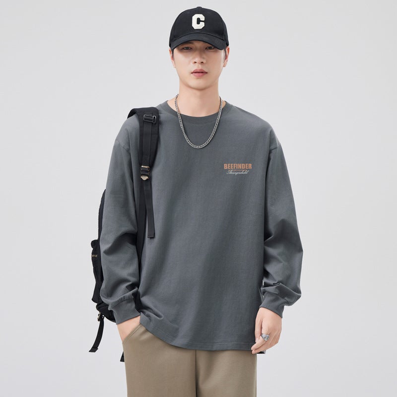 New Men'S Long-Sleeved T-Shirt Cotton Round Neck Loose Printed Trendy Brand Heavy T-Shirt For Internal And External Wear With Base Shirt Trendy - Image 3