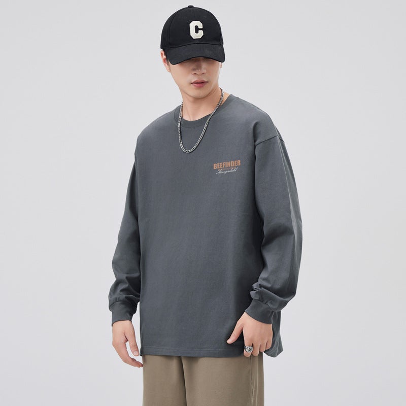 New Men'S Long-Sleeved T-Shirt Cotton Round Neck Loose Printed Trendy Brand Heavy T-Shirt For Internal And External Wear With Base Shirt Trendy - Image 5