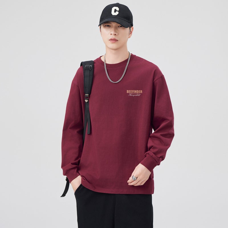 New Men'S Long-Sleeved T-Shirt Cotton Round Neck Loose Printed Trendy Brand Heavy T-Shirt For Internal And External Wear With Base Shirt Trendy - Image 4
