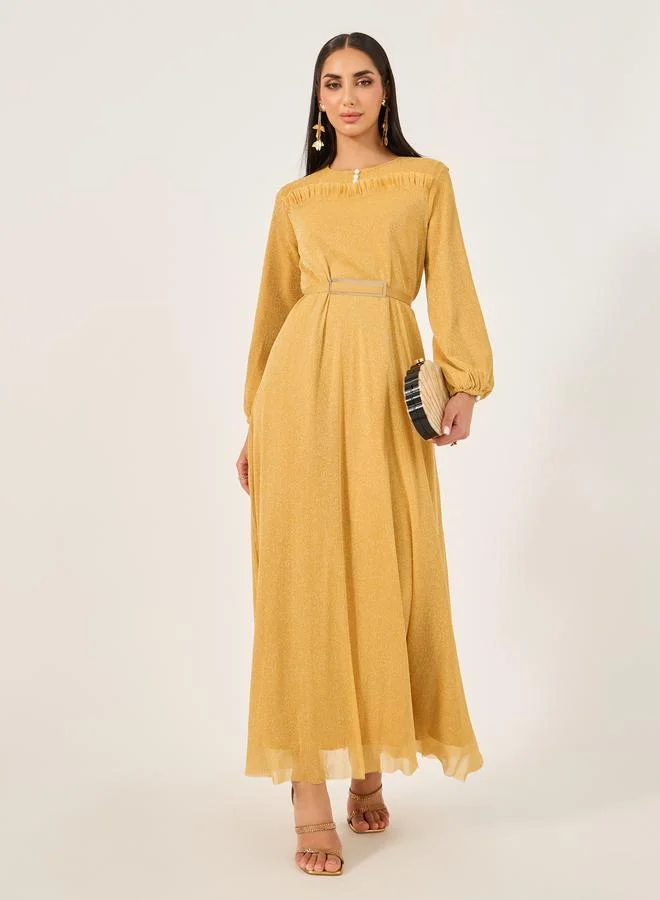 Take Two Shimmer Belted Cuffed Sleeves A-Line Jalabiya