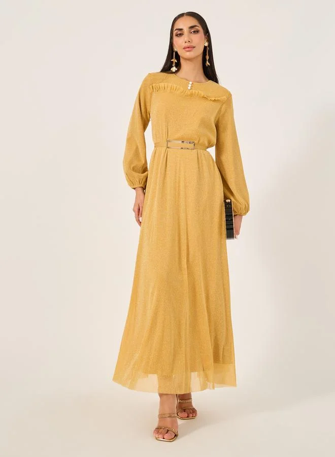 Take Two Shimmer Belted Cuffed Sleeves A-Line Jalabiya