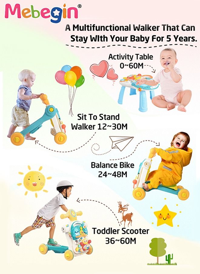 MEBEGIN 4-In-1 Sit-to-Stand Multi-Functional Baby Walker Turnable Stroller Scooter Trolley,Learning Walker for Baby Boys and Girls,Early Learning Push Toys Activity Center - Image 2