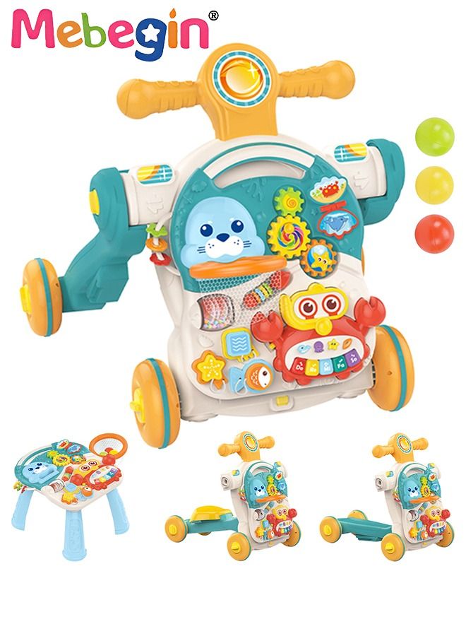 MEBEGIN 4-In-1 Sit-to-Stand Multi-Functional Baby Walker Turnable Stroller Scooter Trolley,Learning Walker for Baby Boys and Girls,Early Learning Push Toys Activity Center - Image 1