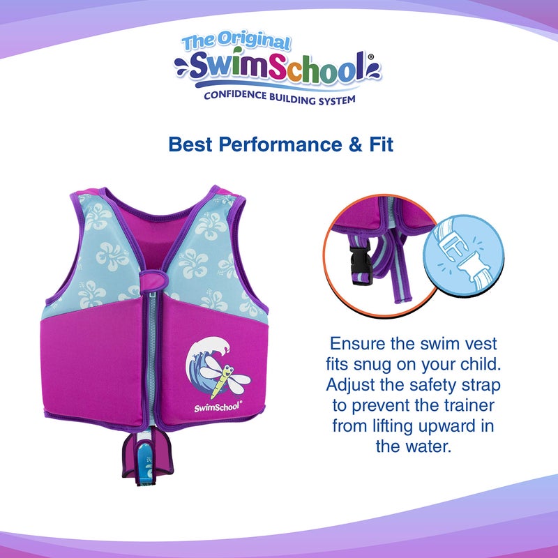 SwimSchool SwimSchool Swim Trainer Vest – Small/Medium Max 33 Pounds – Kids Swim Vest with Padded Shoulders – Comfortable Flex-Form-Fit Design with Adjustable Safety Strap – Pink/Aqua - Image 5